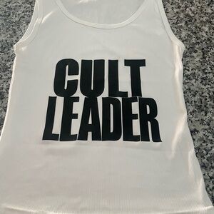 White Tank Top with Black 'CULT LEADER' Print